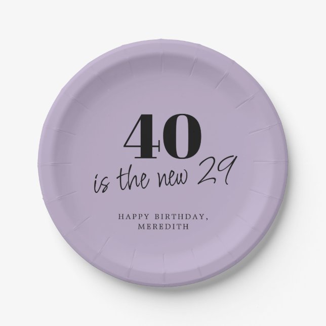 40 is the New 29 Lavender 40th Birthday Party Paper Plates (Front)