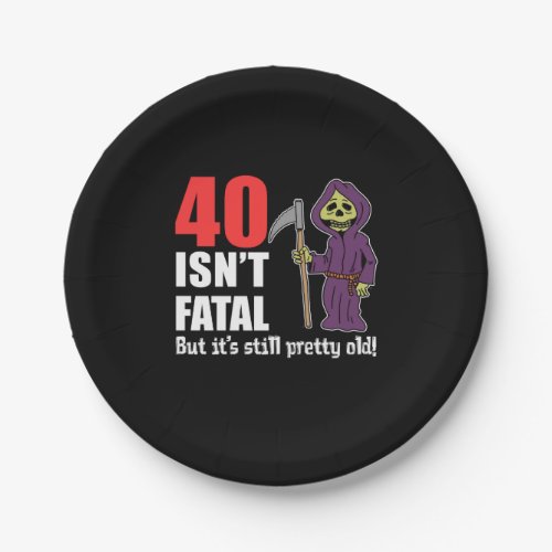 40 Isnt Fatal But Still Old Grim Reaper Cartoon Paper Plates