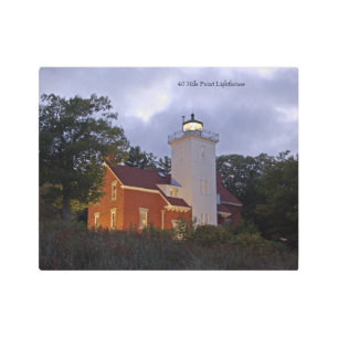 40 Mile Point Lighthouse at dusk metal wall art