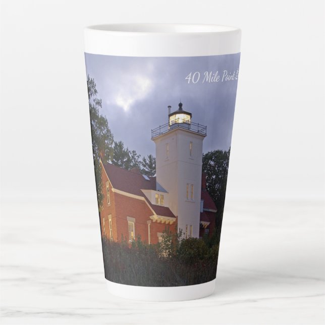 40 Mile Point Lighthouse dusk latte mug (Front)