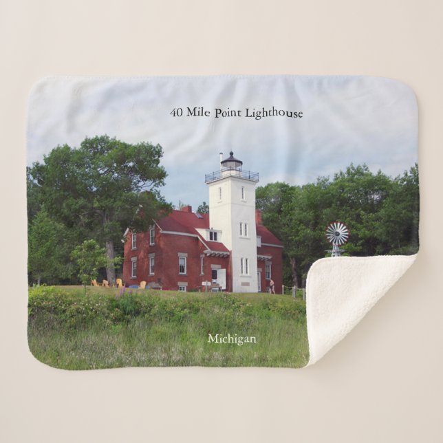 40 Mile Point Lighthouse sherpa blanket (Front (Horizontal))