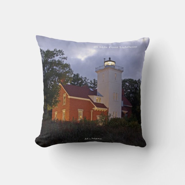 40 Mile Point Lighthouse square pillow (Front)