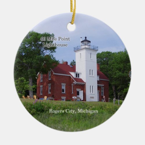 40 mile Point Lighthouse sumer circle ornament