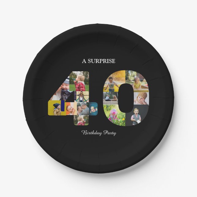 40 Multi Photo 40th Birthday Paper Plates (Front)
