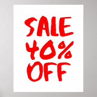 40% Off Sale Sign, Red Retail Store Signage, Large Poster