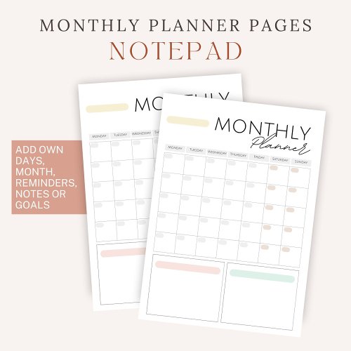 40 Page Monthly Reminder Notes Goals Planner 