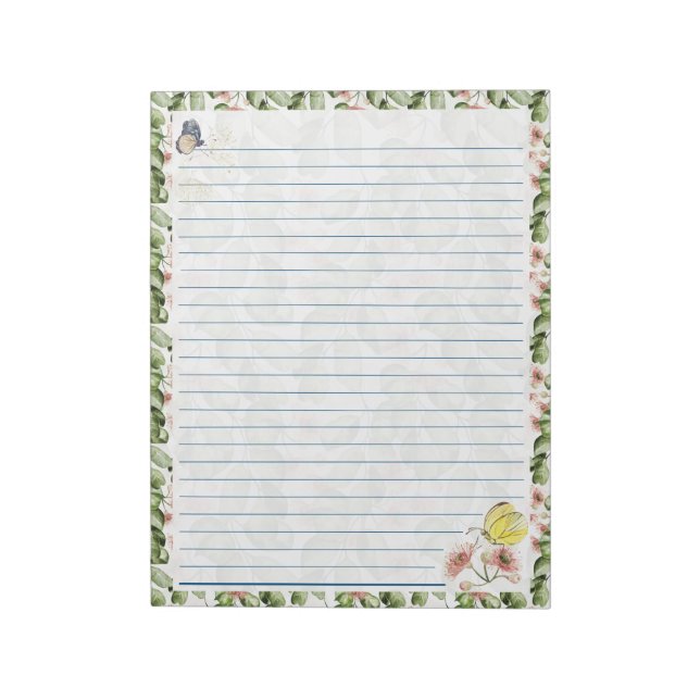 40 Page Watercolor Eucalyptus Butterfly Notepad (Rotated)