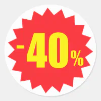 40% Forty Percent OFF discount sale white red Classic Round Sticker