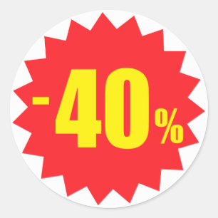 40 percent sale discount stickers, white and red classic round sticker