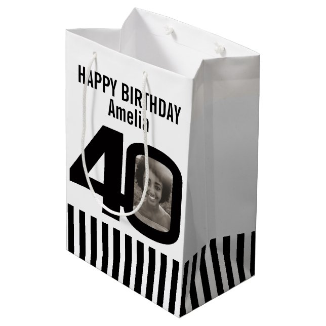 40 photo black and white birthday gift bag (Back Angled)