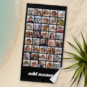 40 Photo Collage - 4 Rows 10 Columns - Script Name Beach Towel