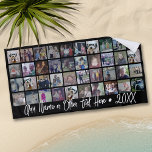 40 Photo Collage - 4 Rows 10 Columns - Script Name Beach Towel<br><div class="desc">This trendy collage party design includes a place for forty pictures or life highlights. The optional script text on the bottom can be used for names,  events,  dates and more!
If you need to adjust the artwork or change the background color,  click on the customize button and make changes.</div>