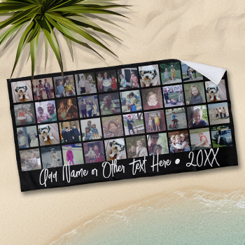 40 Photo Collage - 4 Rows 10 Columns - Script Name Beach Towel by MarshEnterprises at Zazzle