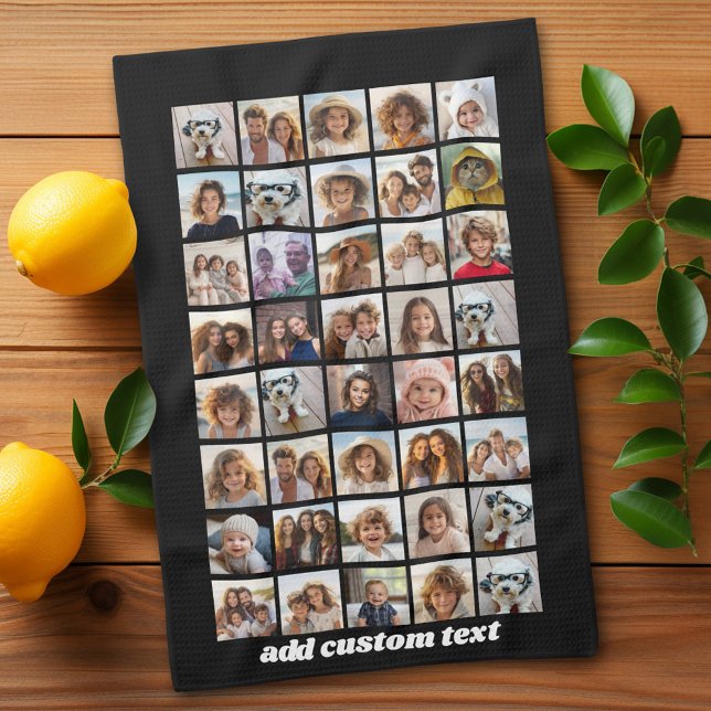 40 Photo Collage - 4 Rows 10 Columns - Script Name Kitchen Towel (Personalized kitchen towel with 40 photos)