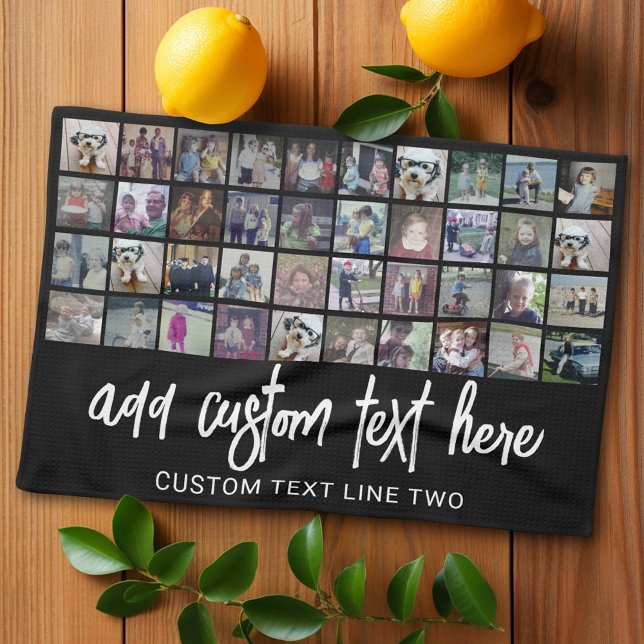 40 Photo Collage - 4 Rows 10 Columns - Script Name Kitchen Towel (Personalized kitchen towel with photo collage)
