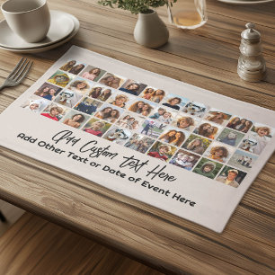 40 Photo Collage - 4 Rows 10 Columns - Script Text Cloth Placemat