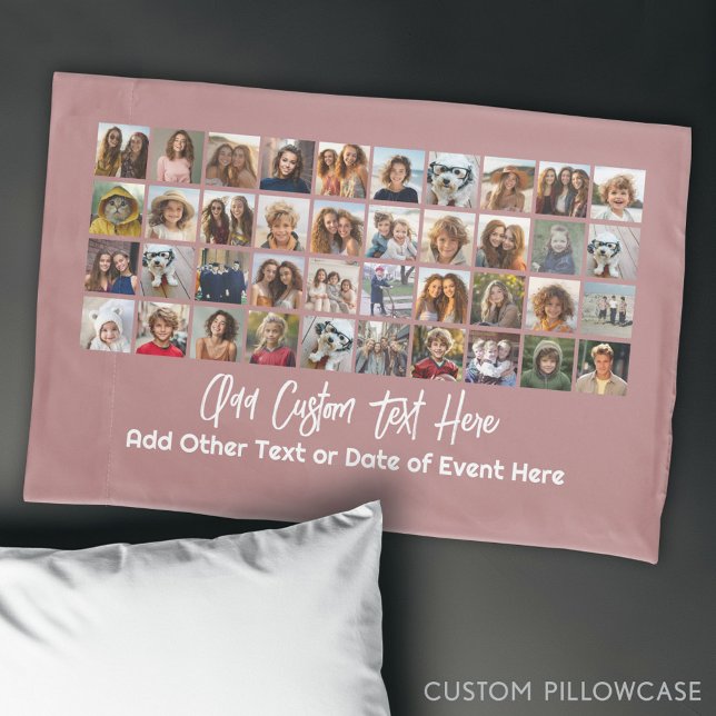 40 Photo Collage - 4 Rows 10 Columns - Script Text Pillow Case (Custom Photo Collage Pillowcase)