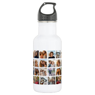 40 Photo Collage - 4 Rows 10 Columns - White Stainless Steel Water Bottle