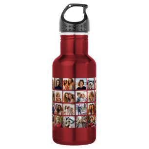 40 Photo Collage - 4 Rows 10 Columns - White Stainless Steel Water Bottle