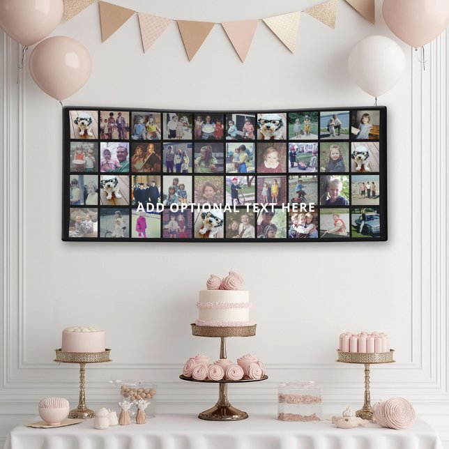40 Photo Collage - 4 Rows 10 Columns - White Text Banner (Custom Photo Banner)