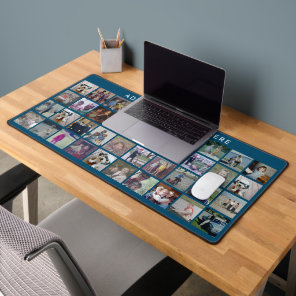 40 Photo Collage - 4 Rows 10 Columns - White Text Desk Mat
