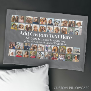 40 Photo Collage - 4 Rows 10 Columns - with Text Pillow Case