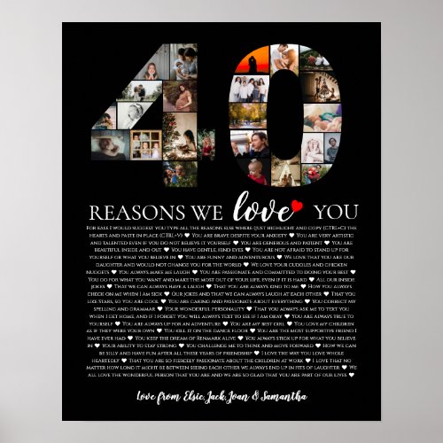 40 Reasons I Love You Photo Montage Anniversary Poster
