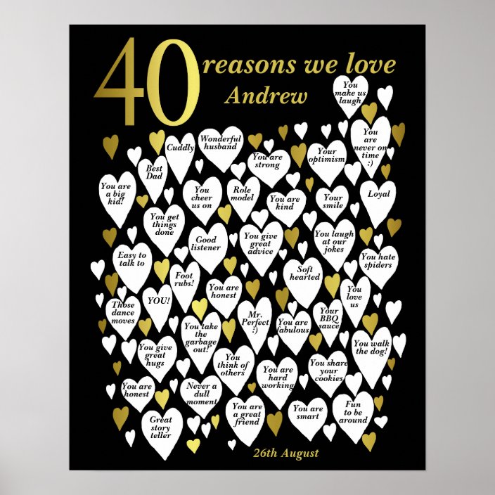 40 Reasons We Love You 40th Birthday Gift Poster | Zazzle.com