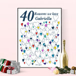 40 Reasons We Love You - 40th Birthday Guest Book<br><div class="desc">A wonderful 40th birthday present idea. This fabulous poster contains 40 hearts for you to fill with 40 short messages of love. Perfect for a special 40th birthday gift from the family - or use at a fortieth party as a guest book. Print large for lots of space to write...</div>