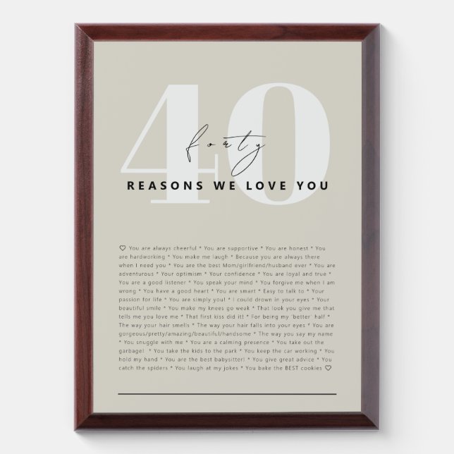 40 REASONS We Love You Award Plaque (Vertical)