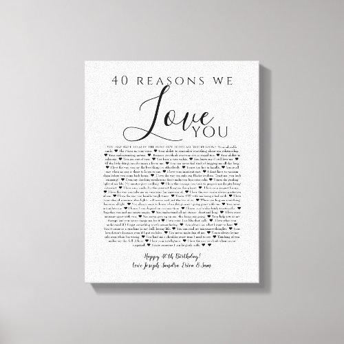 40 reasons we love you birthday gift mom sister ca canvas print