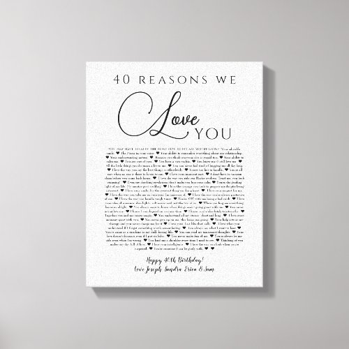 40 reasons we love you birthday gift mom sister canvas print