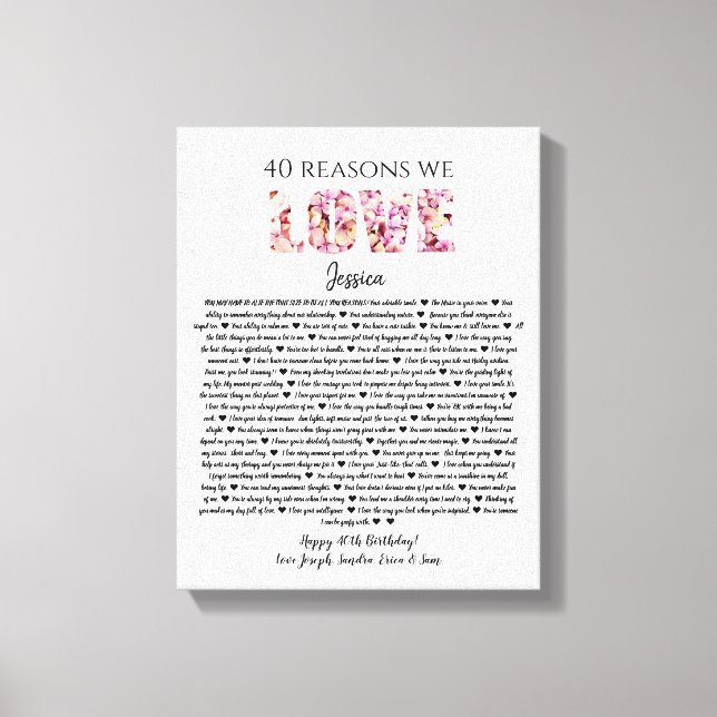 40 reasons we love you birthday gift mom sister canvas print (Front)
