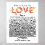 40 reasons we love you birthday gift mom sister poster<br><div class="desc">This is a DO IT YOURSELF XX Reasons why we love you. roses reasons we love you,  editable 50 Reasons,  60th birthday,  editable,  80th birthday,  memories,  love you,  mom,  retire You can edit the main body text. Designed by The Arty Apples Limited</div>