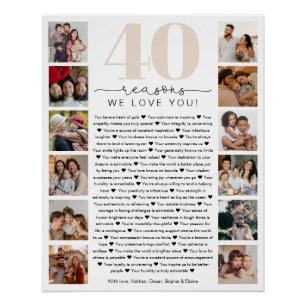 40 Reasons We Love You Birthday Keepsake Gift Poster