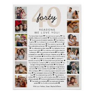 40 Reasons We Love You Birthday Keepsake Gift Poster