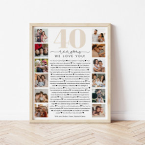 40 Reasons We Love You Birthday Keepsake Gift Poster