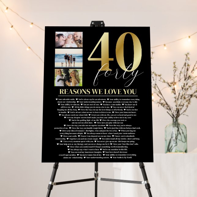 40 Reasons We Love You Gift Art Party Decor Foam Board (In Situ (Stand))