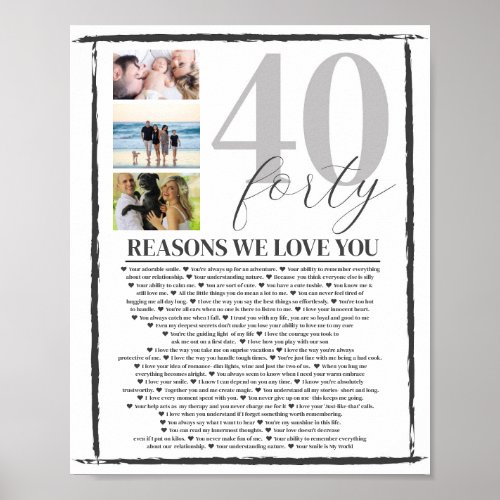 40 Reasons We Love You Gift Art Poster