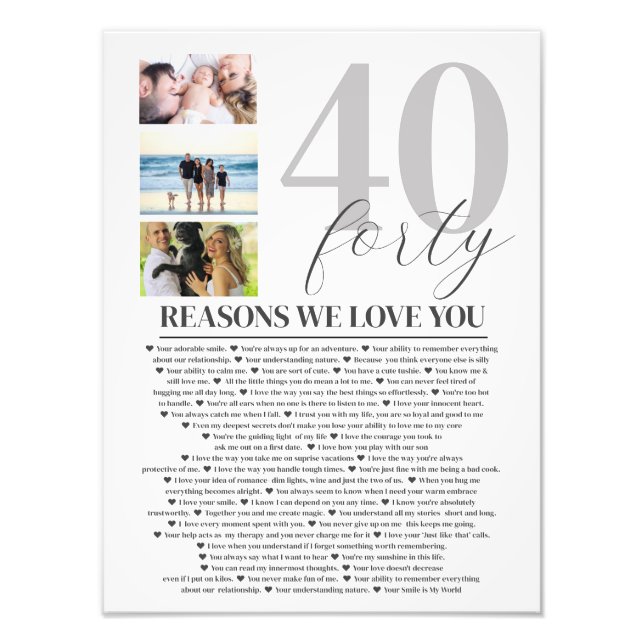 40 Reasons We Love You Gift Art Poster (Front)