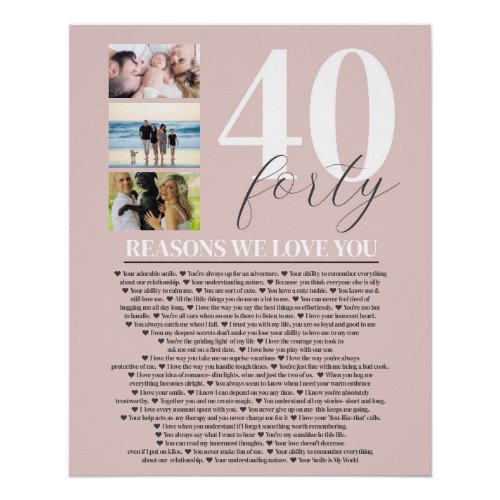 40 Reasons We Love You Gift Art Poster
