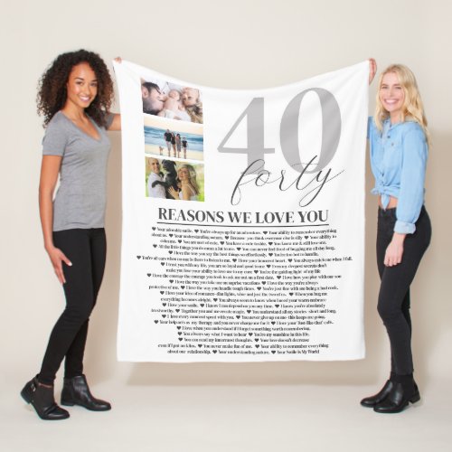 40 Reasons We Love You Gift Art Poster Fleece Blanket