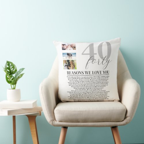 40 Reasons We Love You Gift  Throw Pillow