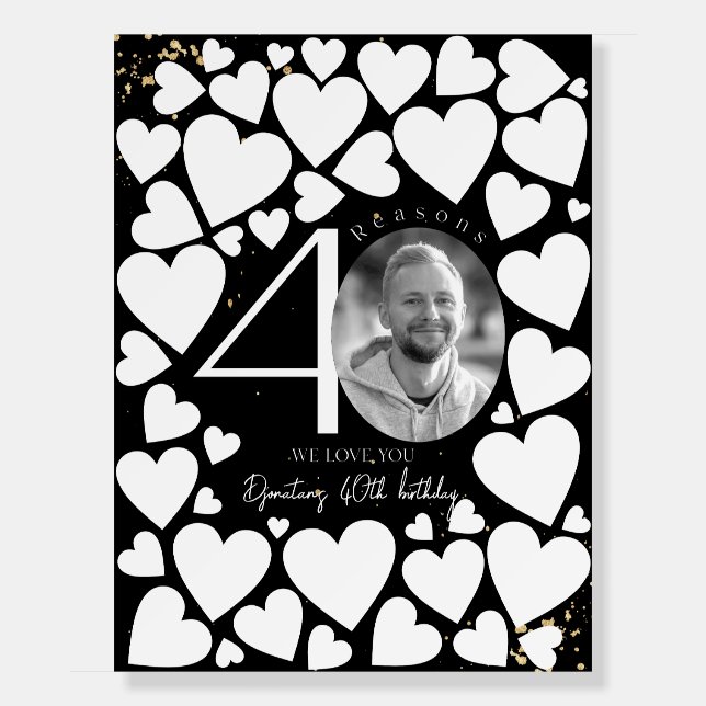 40 Reasons We Love You Gold Black Board (Front)