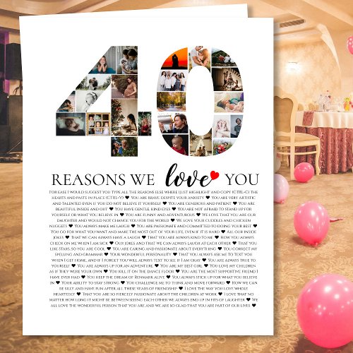 40 Reasons We Love You Photo Collage Giant Card