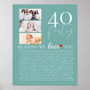 40 Reasons we Love You Photo Montage birthday Poster