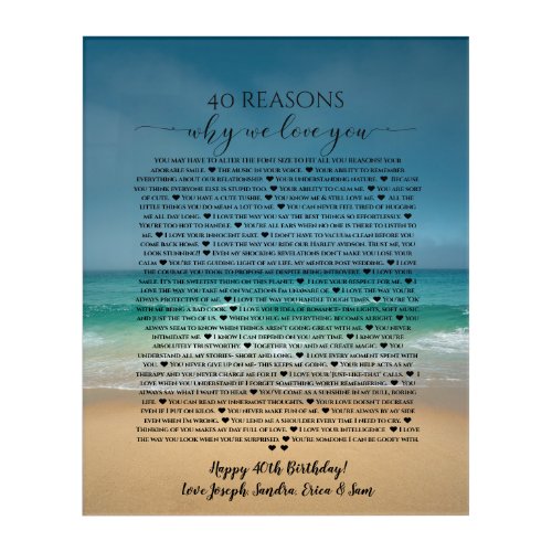 40 reasons why I love you beach sand sea Acrylic Print