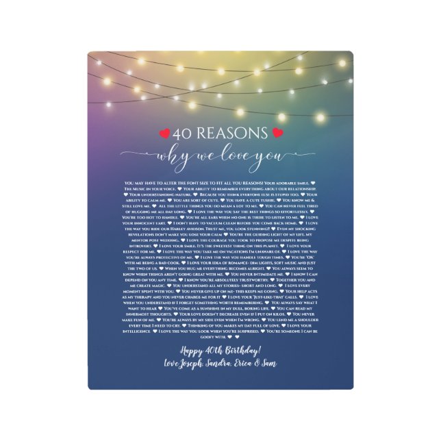 40 reasons why I love you blue lights Metal Print (Front)