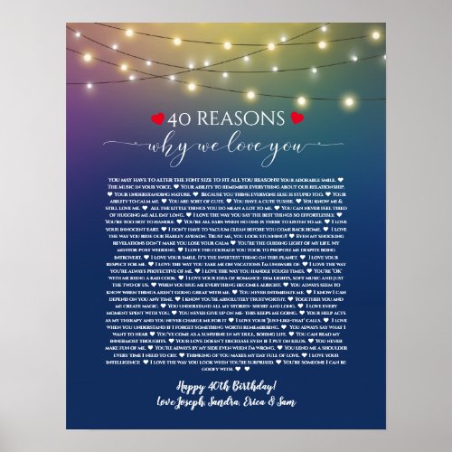 40 reasons why I love you blue lights Poster