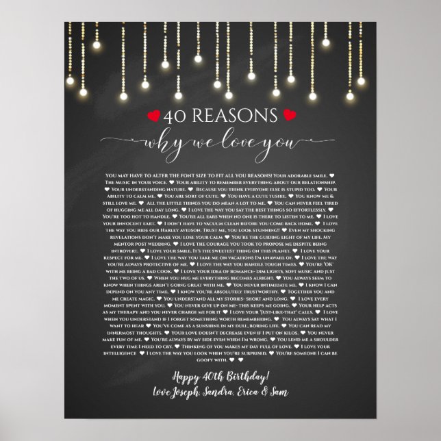 40 reasons why I love you chalkboard lights Poster (Front)